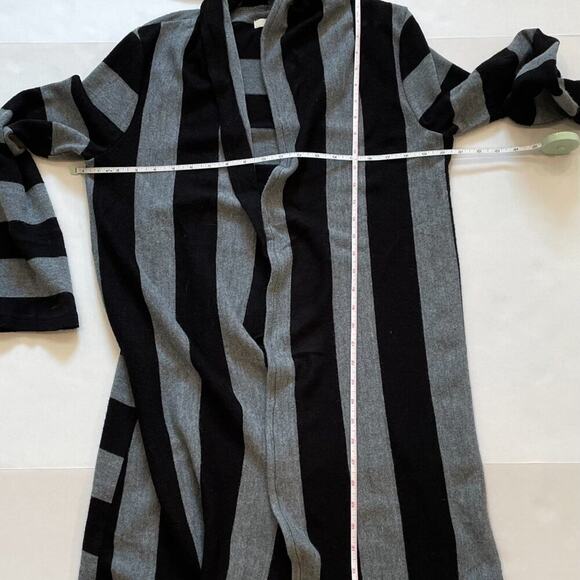 Ya Los Angeles Cotton Blend Black Gray Stripe Long Open Cardigan Sweater Hood L - Picture 8 of 10